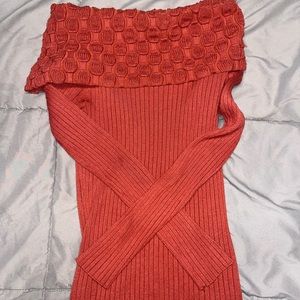 Burnt orange off the shoulder sweater